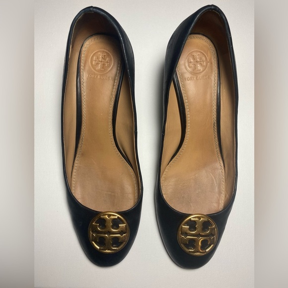 Tory Burch Wedge Heels with Gold Emblems - Picture 1 of 6